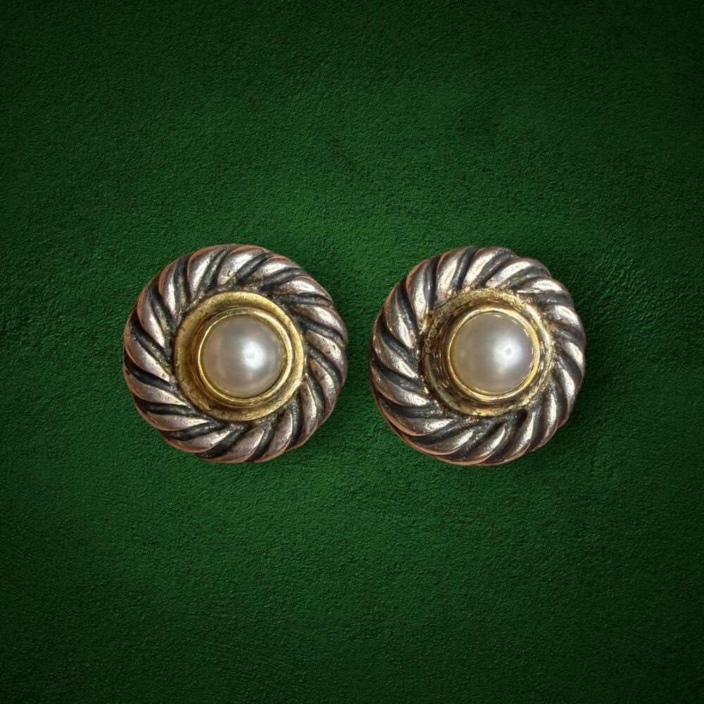 David YURMAN Sterling Silver & 14K Gold & Pearl Stud Earrings